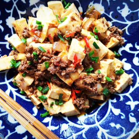 Stir fry tofu with fermented chili bean paste and oyster sauce