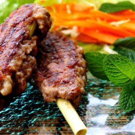 Asian style kebab on lemongrass stick (low FODMAP, gluten free)