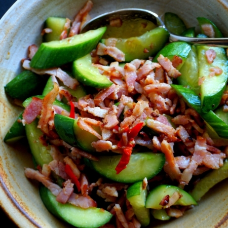 Stir fried cucumbers with bacon (gluten free)